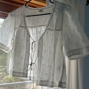 Wilfred White Embroidered Peasant Tie-Front Blouse